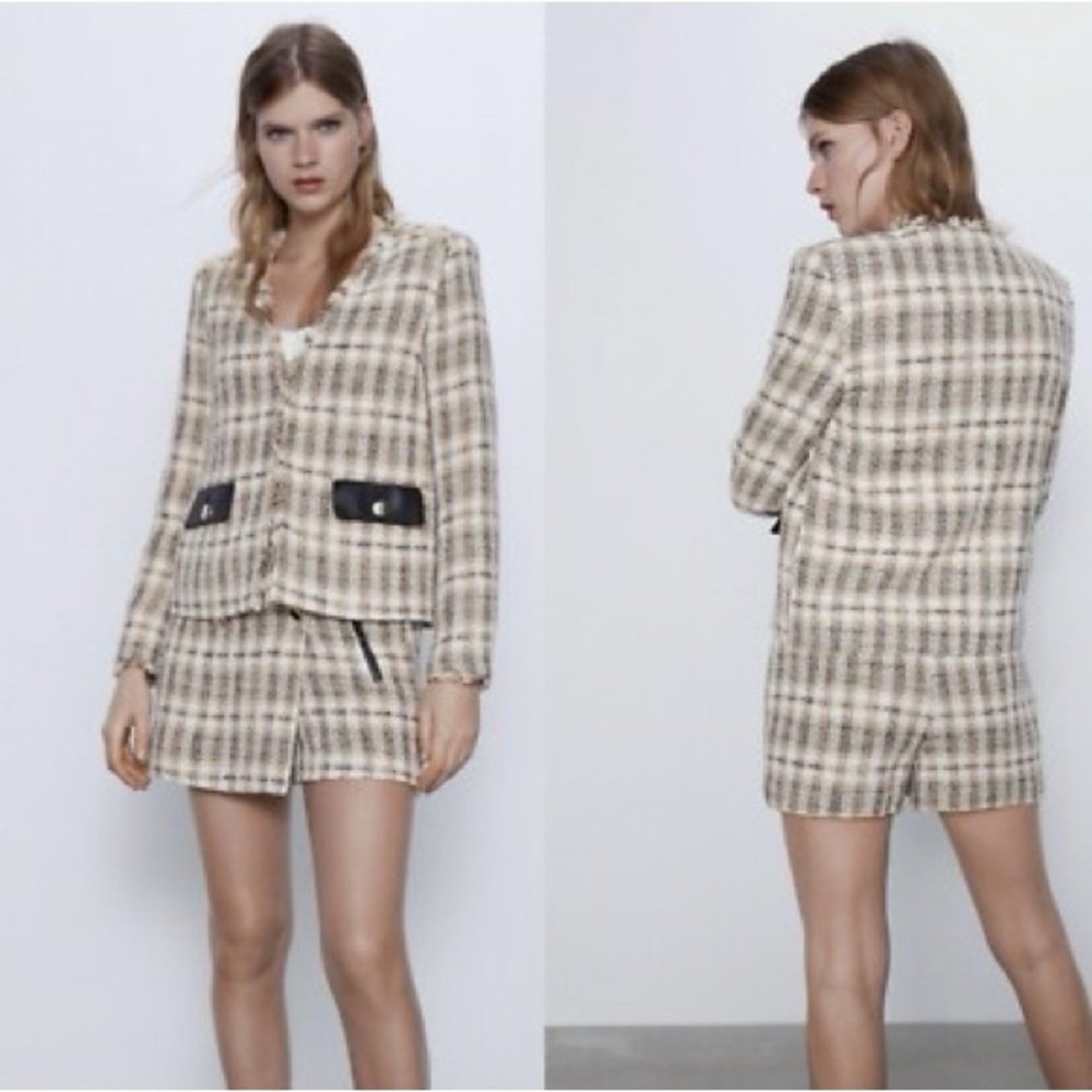 Women's Plaid Jacket - Cream and Black